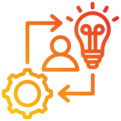 Gear, person and lightbulb in a cycle